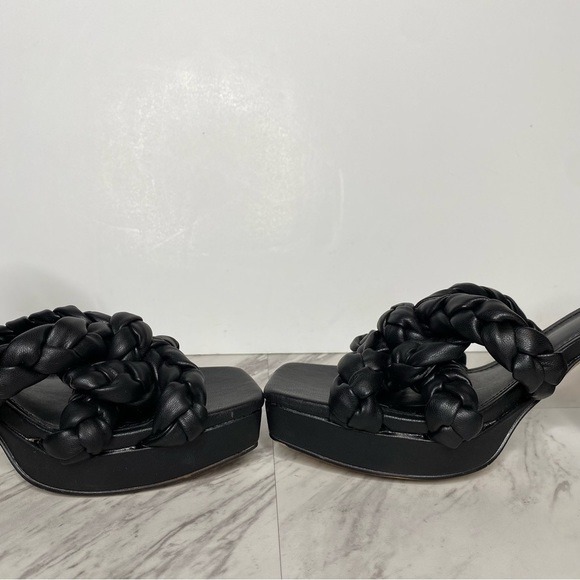 Circus Sam Edelman Mable Black Faux Leather Braided Block Heel Sandal 9 1/2 M - Picture 6 of 13